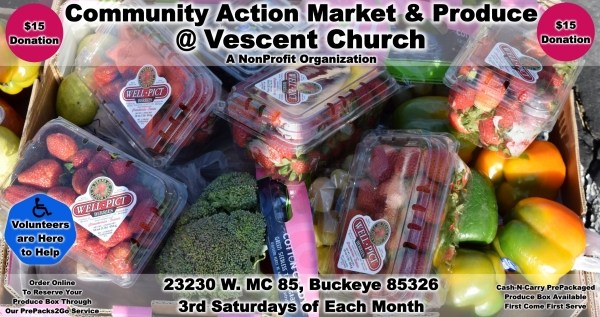 Community produce box pickup at Vescent Church in Buckeye