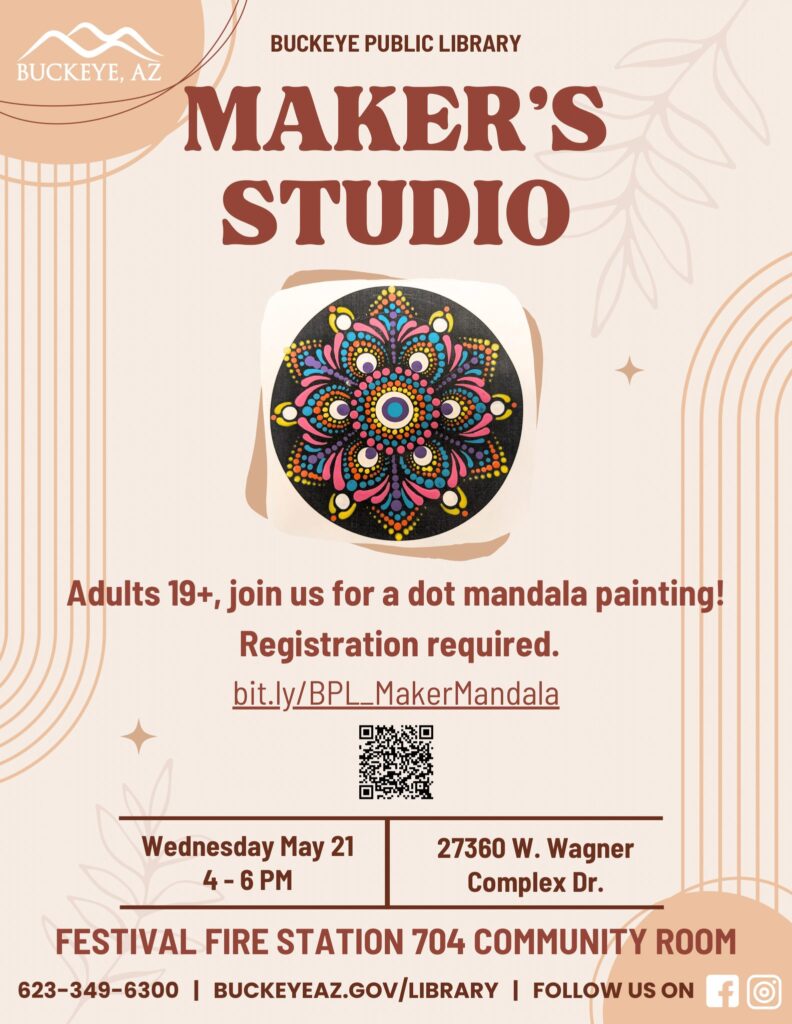 Adults painting dot mandalas at Buckeye craft class