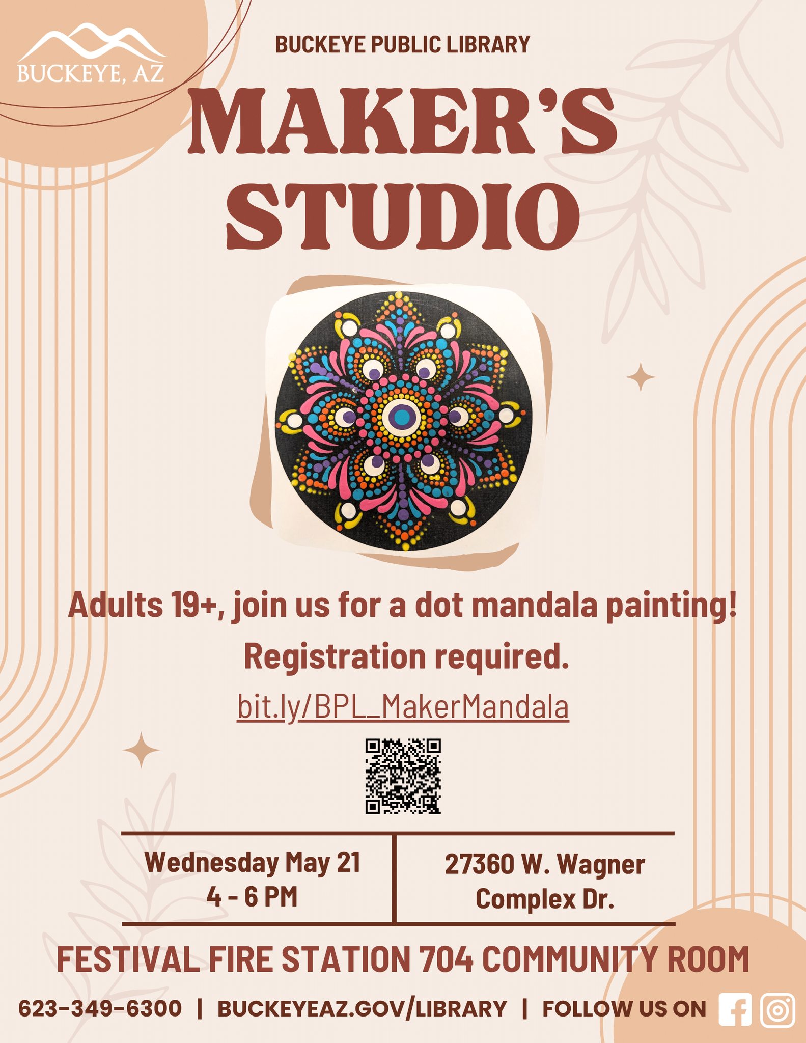Adults painting dot mandalas at Buckeye craft class